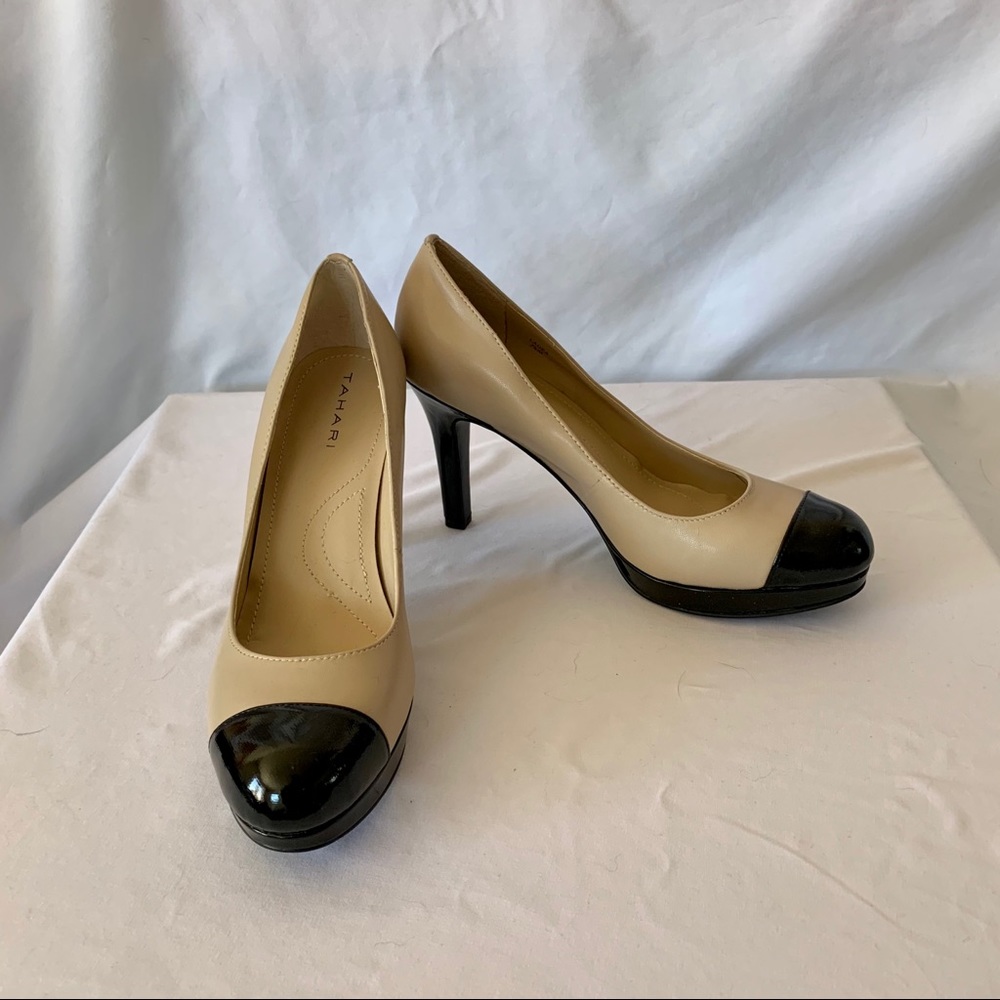 Tahari Laura Cap Toe Nude Pumps